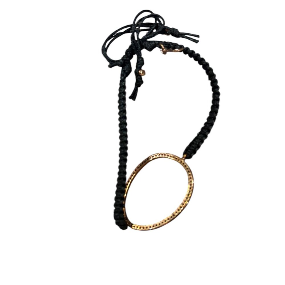 L Oval Bracelet – Black Adjustable Cord with Gold-Tone Charm